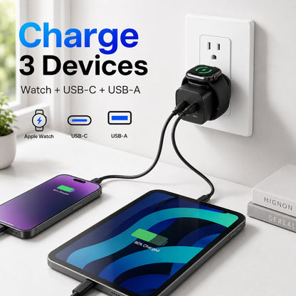 ⚡ 3-in-1 20W GaN Fast Charger | Built-in Apple Watch Wireless Charger + USB-C + USB-A!