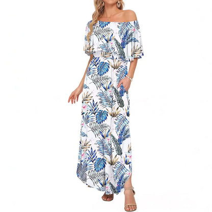 🔥Women's Off The Shoulder Dress Wedding Guest Dress Summer Casual Long Ruffle Party Side Split Beach Maxi Dresses